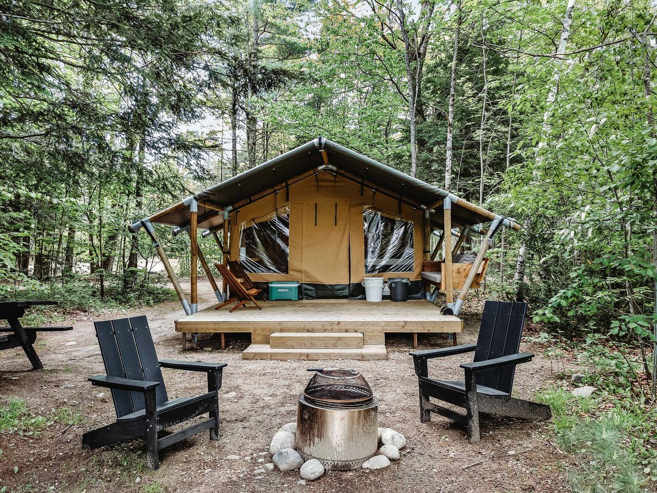 Impressive Romantic Safari Tent with Outdoor Sauna in New Hampshire