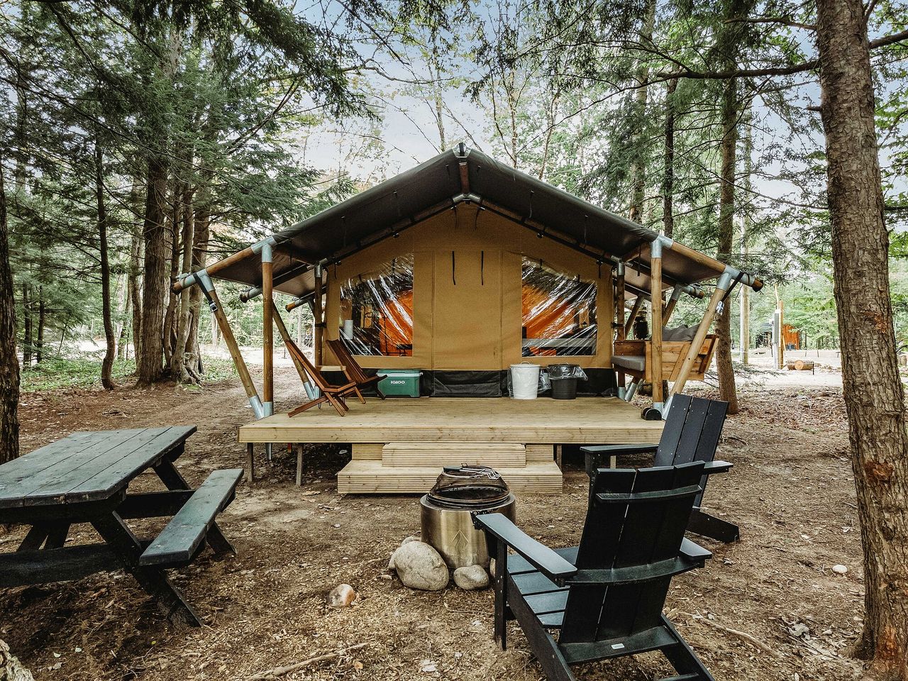 Lakefront Safari Tent with Fire Pit and Sauna in North Woodstock, New Hampshire