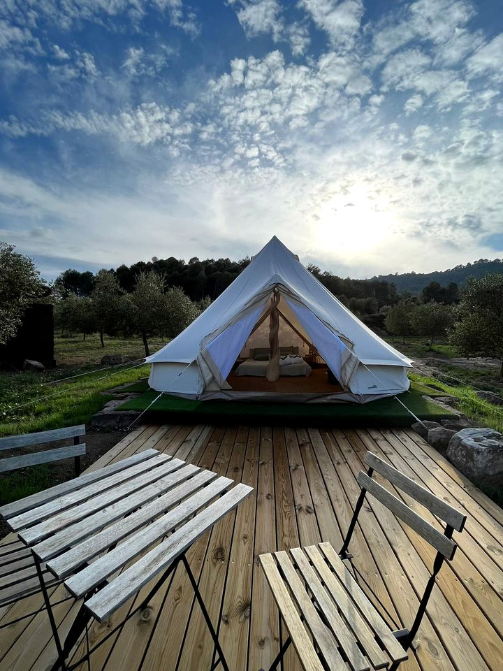 Romantic Intimate Bell Tent Surrounded by Beautiful Landscape in Spain