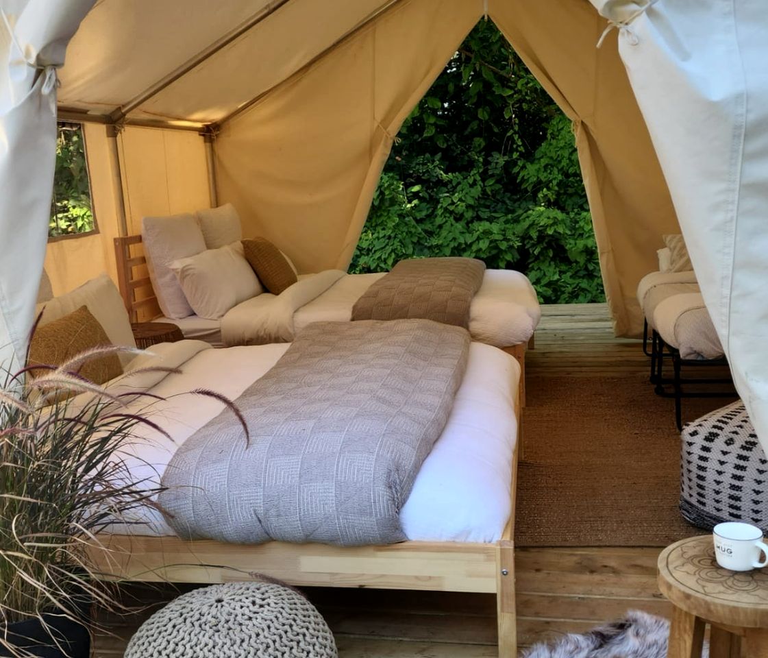 Enchanting Safari Tent with Outdoor Fire Pit and Private Deck in Tsawwassen, British Columbia