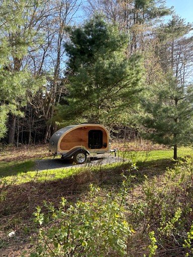 Unique Tiny Teardrop Camper for a Cozy Romantic Getaway in the Forest by the River in Jacksonville, Vermont