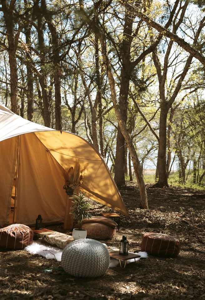 Lakeside Glamping Bell Tent Retreat on Tuttle Creek Lake in Kansas, Perfect for a Weekend of Swimming and Fishing