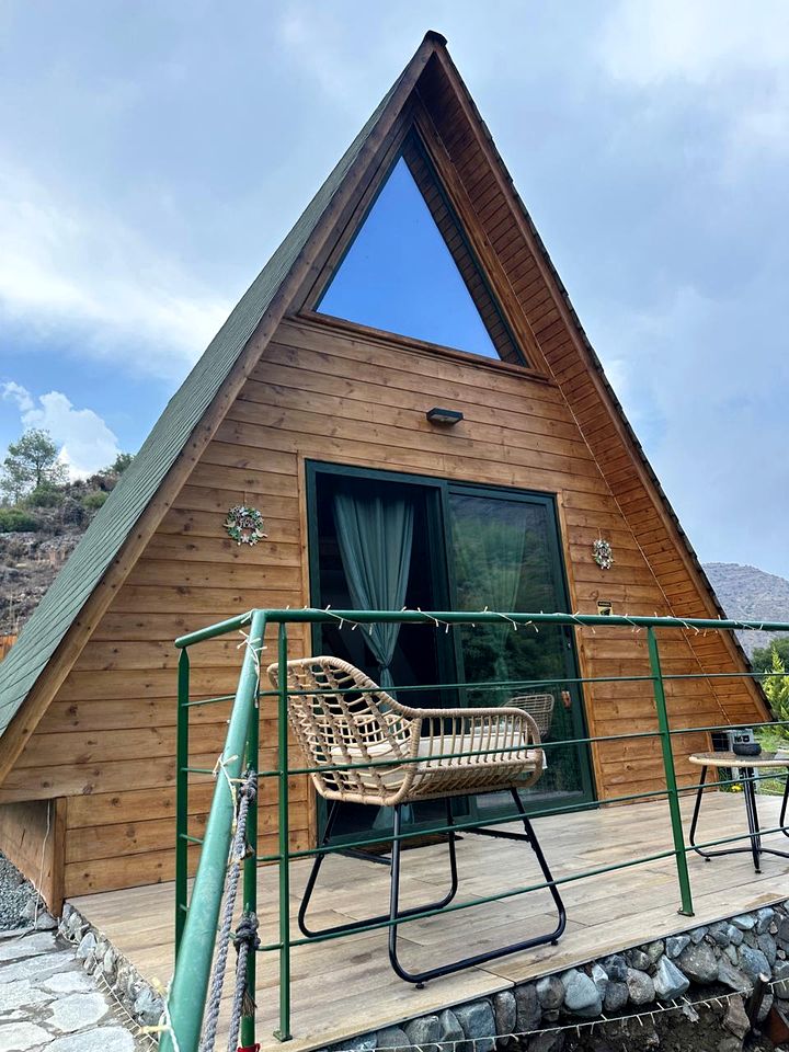 Panoramic Mountain A-Frame Cabin Retreat with Fireplace in Limassol, Cyprus