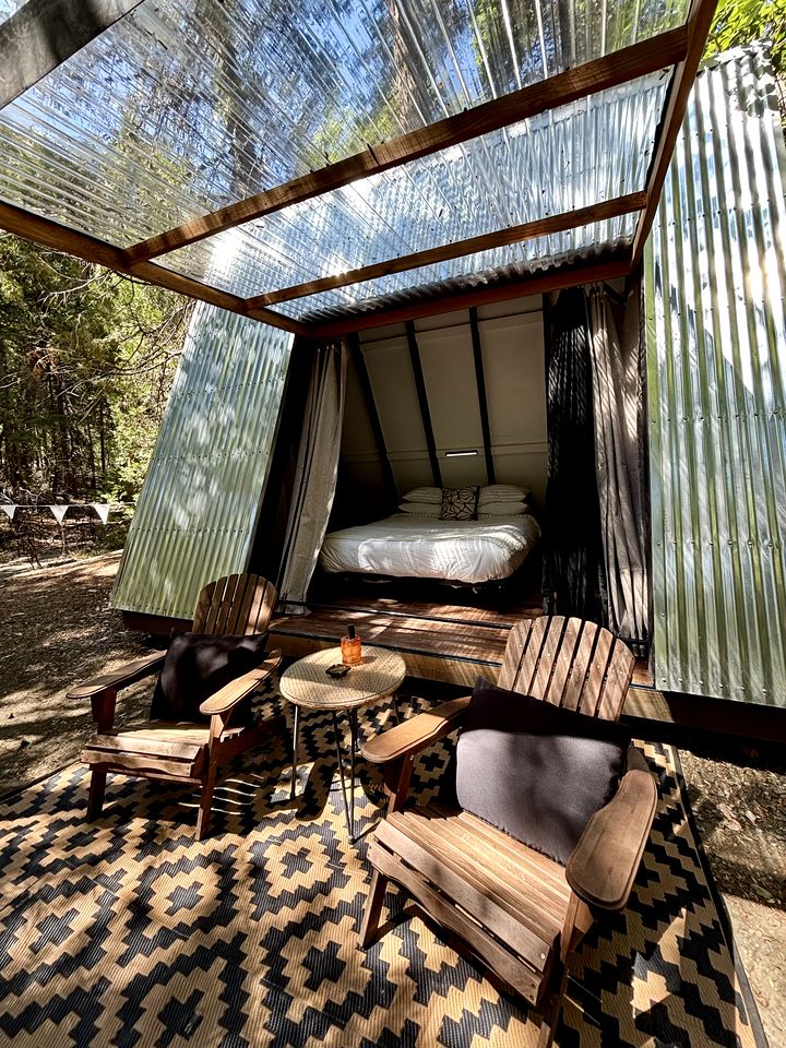 Secluded A-Frame Tiny Cabin with Waterfall View Near Shasta-Trinity National Forest, Burnt Ranch, California