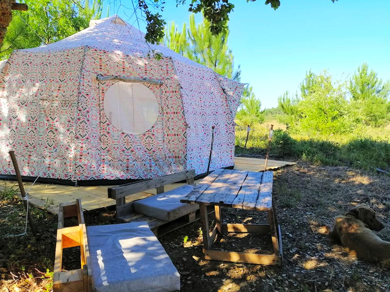 Cozy Aztec tent rental for a small family to go glamping in Portugal
