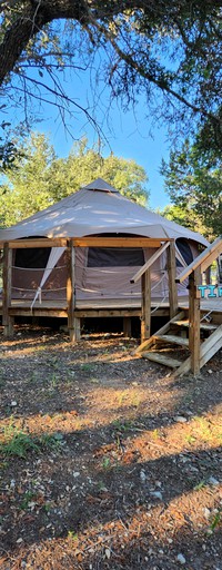 Rustic Bell Tent Rental with a Fire Pit for a Glamping Getaway in Nature near San Antonio, Texas