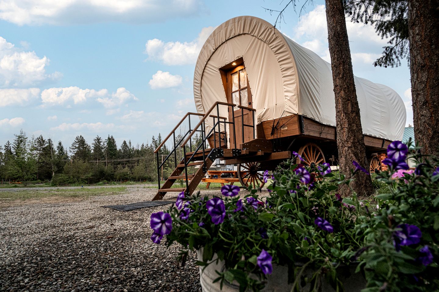 Unique Conestoga Glamping Wagon with King Bed & Private Bath | Bonners Ferry, Idaho Retreat