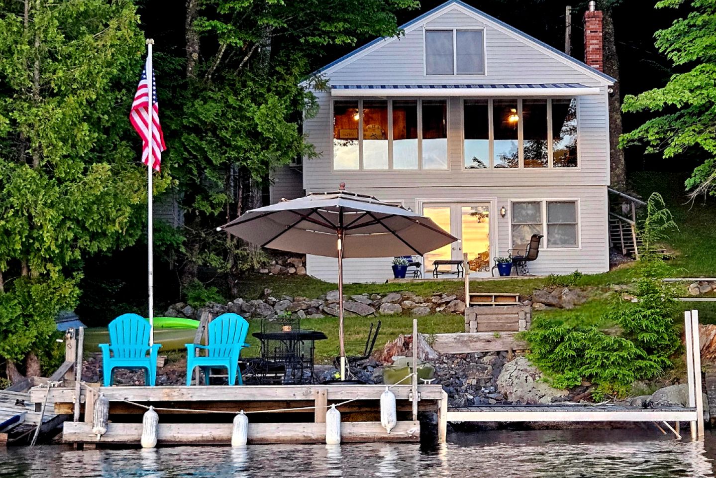 Waterfront Cabin with Dock, Kayaks & Sunset Views on Great Pond in Belgrade, Maine