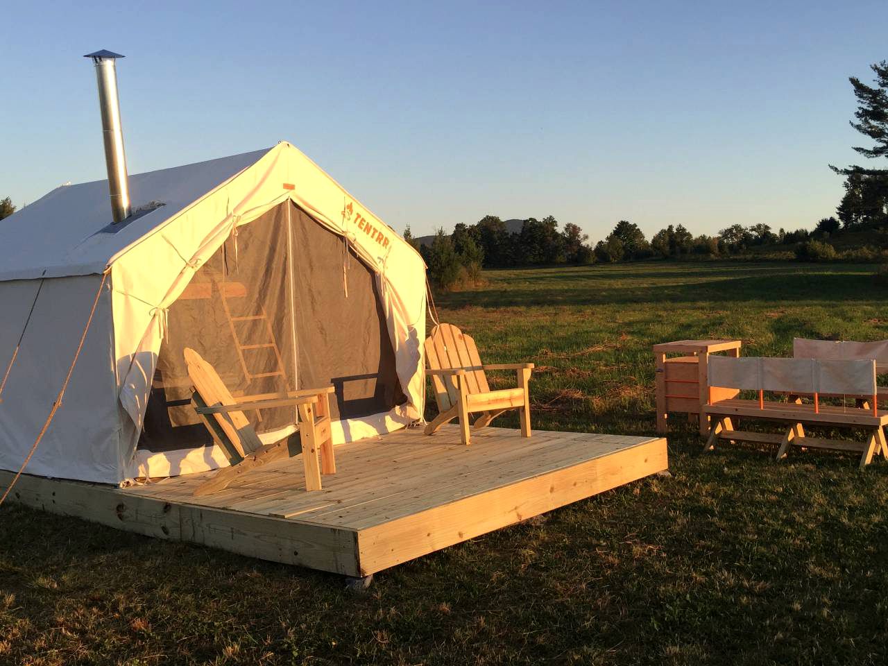 Large glamping tent rental in Hyde Park, Vermont