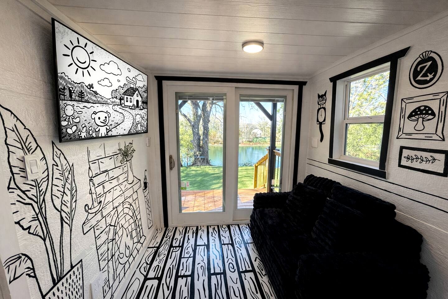 Whimsical Lakefront Tiny Home with Hand-Drawn Doodle Design Near Bastrop, Texas