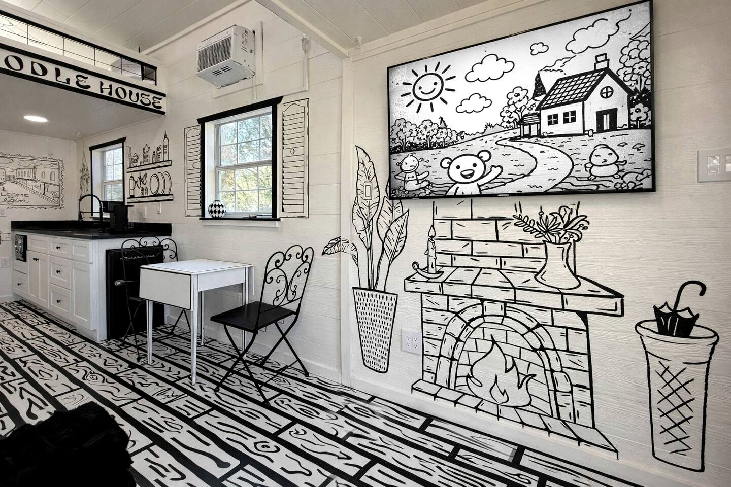 Whimsical Lakefront Tiny Home with Hand-Drawn Doodle Design Near Bastrop, Texas