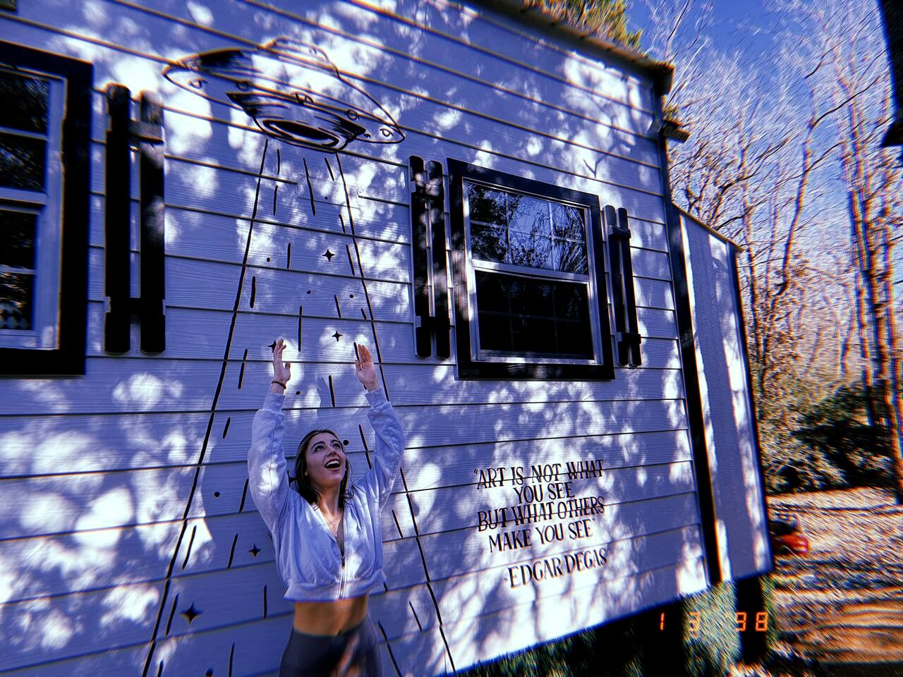 Whimsical Lakefront Tiny Home with Hand-Drawn Doodle Design Near Bastrop, Texas