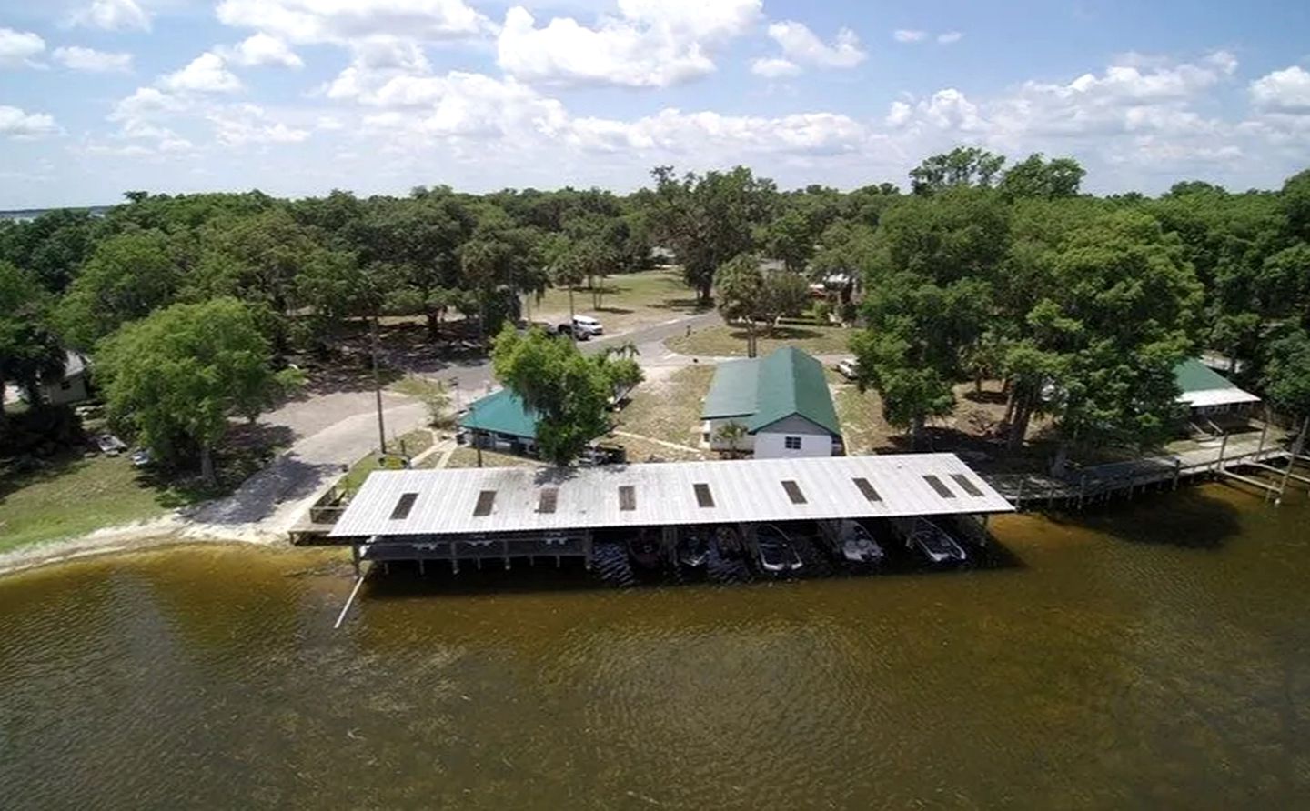 Aerial view of a cabin rental on Lake Panasoffkee, Florida
