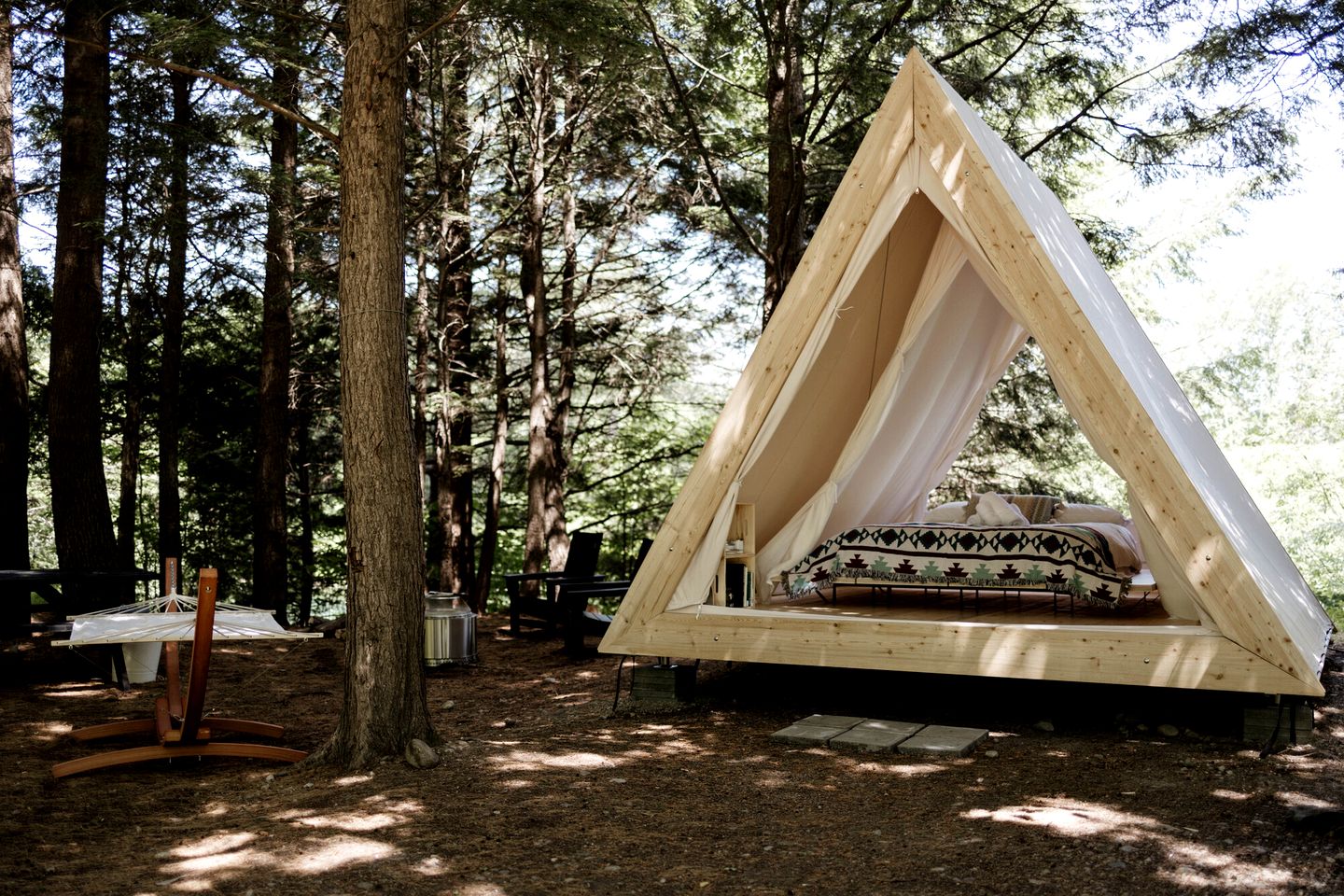 Beautiful A-frame Safari Tent Surrounded by Trees in North Woodstock, New Hampshire