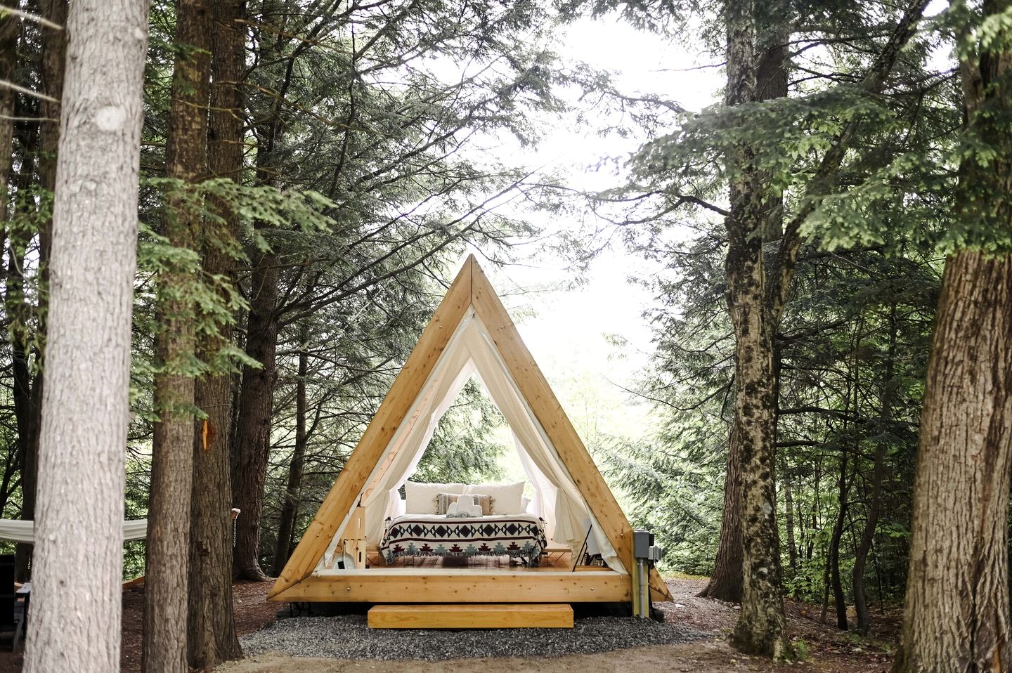 Beautiful A-frame Safari Tent Surrounded by Trees in North Woodstock, New Hampshire