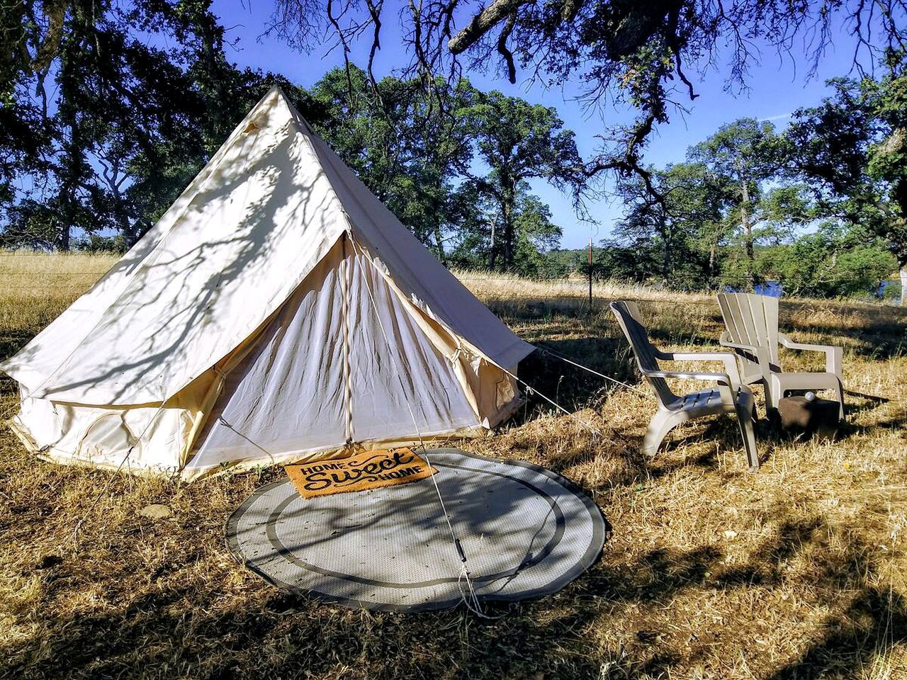 Scenic California Bell Tent on Camp Far West Lake