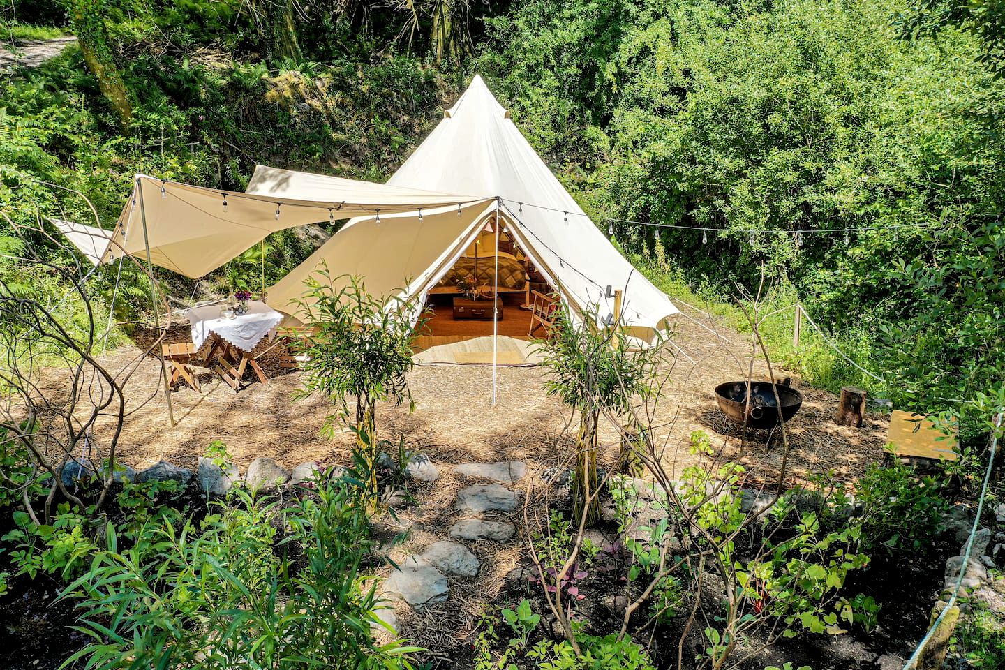 Idyllic Bell Tent with a Fire Pit for Luxury Camping in Cork County, Ireland