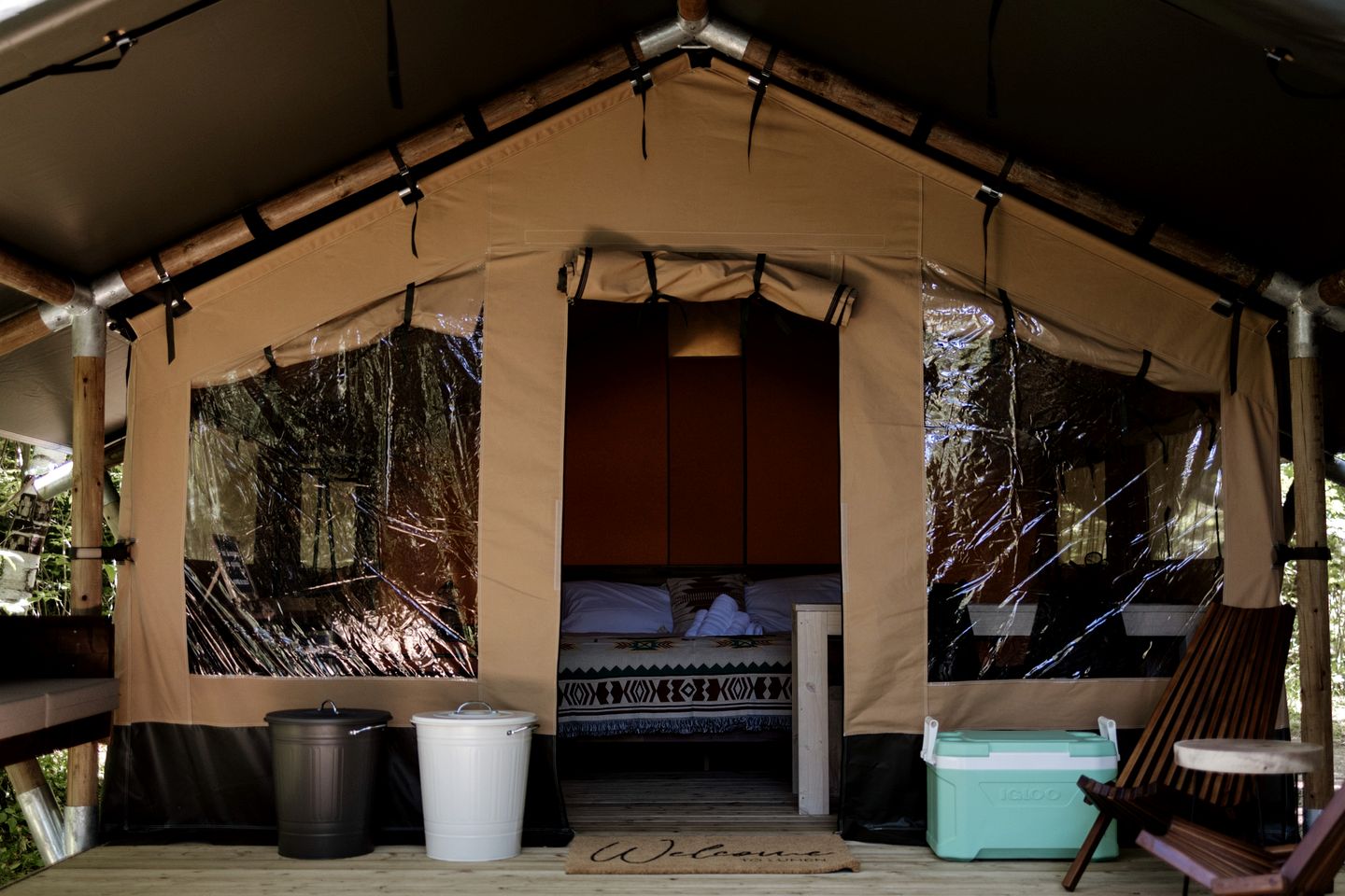 Impressive Romantic Safari Tent with Outdoor Sauna in New Hampshire