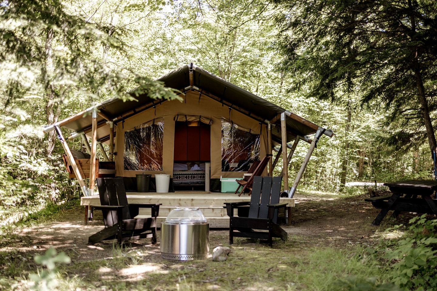 Impressive Romantic Safari Tent with Outdoor Sauna in New Hampshire
