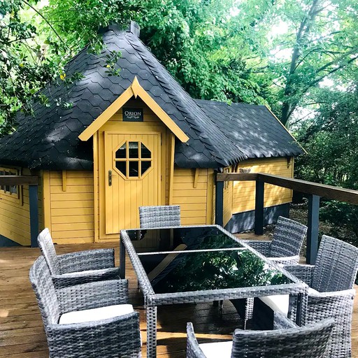 Exterior of a woodland hut in UK