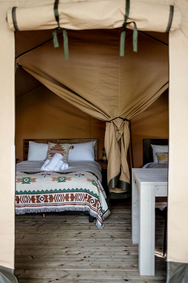Lakefront Safari Tent with Fire Pit and Sauna in North Woodstock, New Hampshire