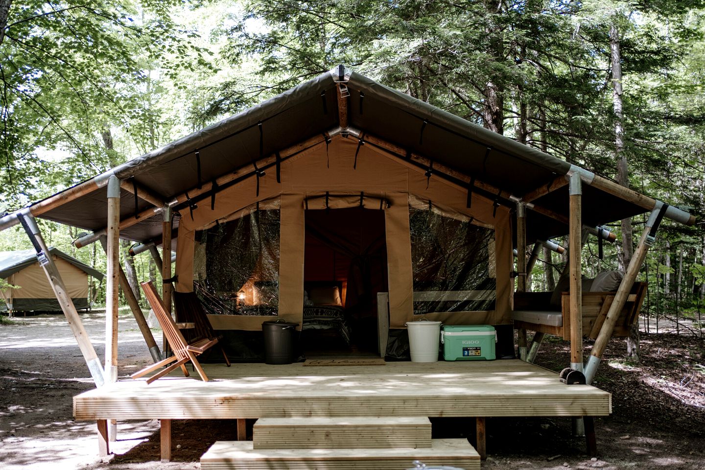 Lakefront Safari Tent with Fire Pit and Sauna in North Woodstock, New Hampshire