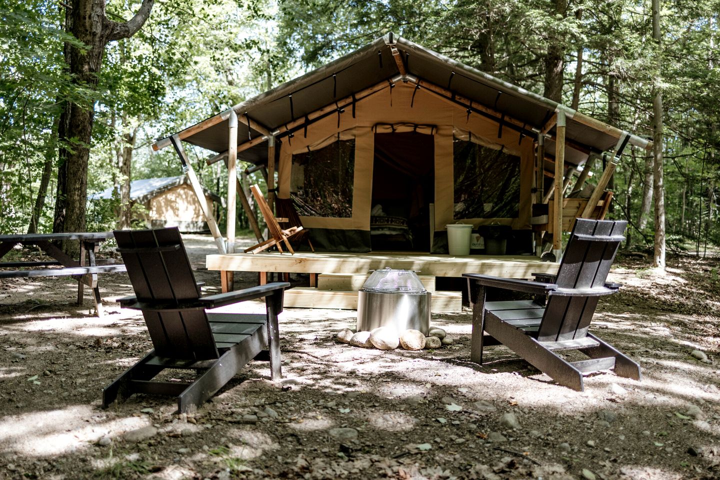 Lakefront Safari Tent with Fire Pit and Sauna in North Woodstock, New Hampshire