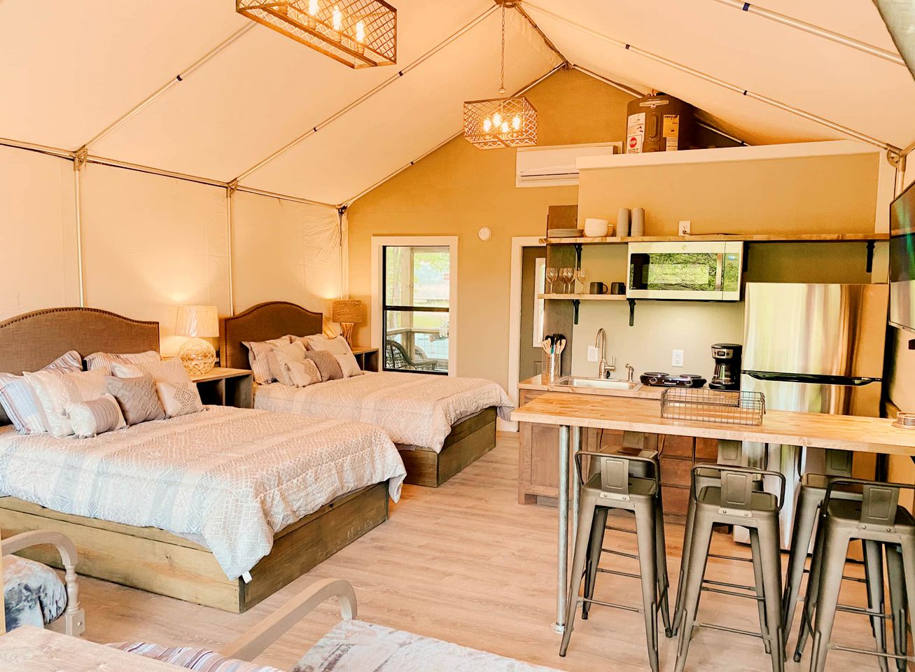 Reconnect by the Water: Modern Family Tented Cabin Retreat in Cibolo, TX