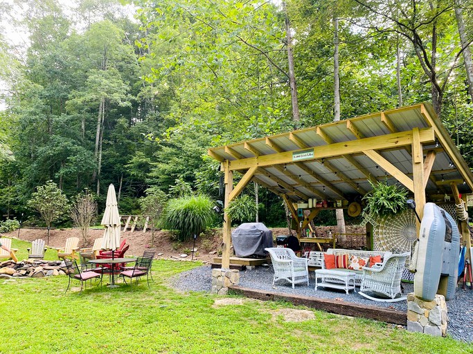 Riverfront Rental with Fire Pit Perfect for Group Glamping near Asheville, North Carolina | Bell Tents (Green Mountain, North Carolina, United States