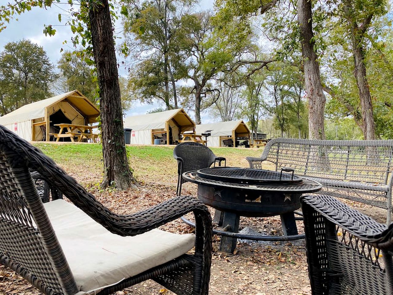 Safari Tent Nature Escape on the San Marcos River: Perfect for a Glamping Vacation near Kingsbury, Texas