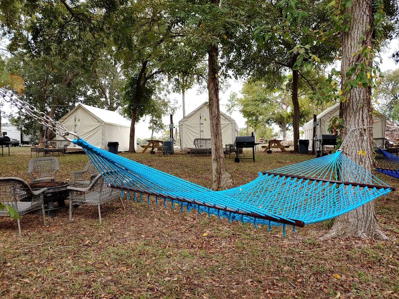Safari Tent Nature Escape on the San Marcos River: Perfect for a Glamping Vacation near Kingsbury, Texas