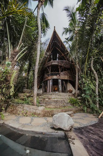 Bamboo getaway in Bali, located in forested area.