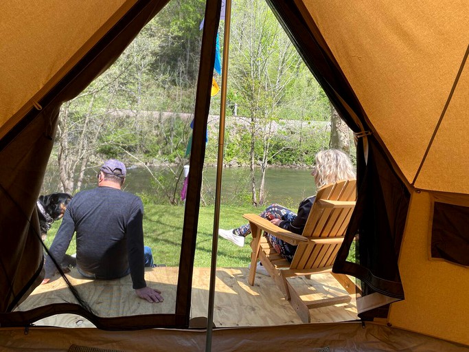 Riverfront Rental with Fire Pit Perfect for Group Glamping near Asheville, North Carolina | Bell Tents (Green Mountain, North Carolina, United States