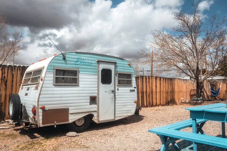 Outside of Camper Van Rental in New Mexico next to Hot Springs