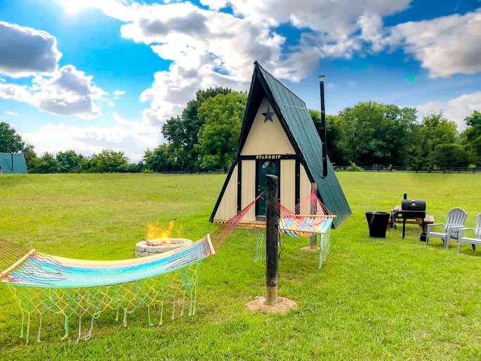 Rustic A-Frame Glamper near Nashville with Memory Foam Beds, Fire Pit & Country Breakfast