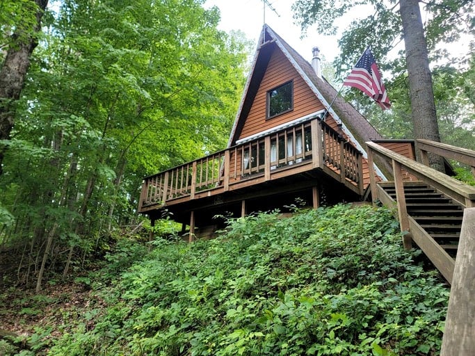 Secluded A-Frame Cabin with Private Riverfront on Little Manistee River near Tustin, Michigan