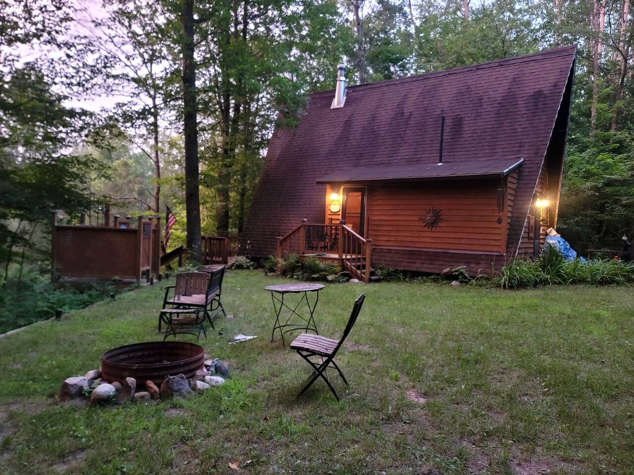 Secluded A-Frame Cabin with Private Riverfront on Little Manistee River near Tustin, Michigan