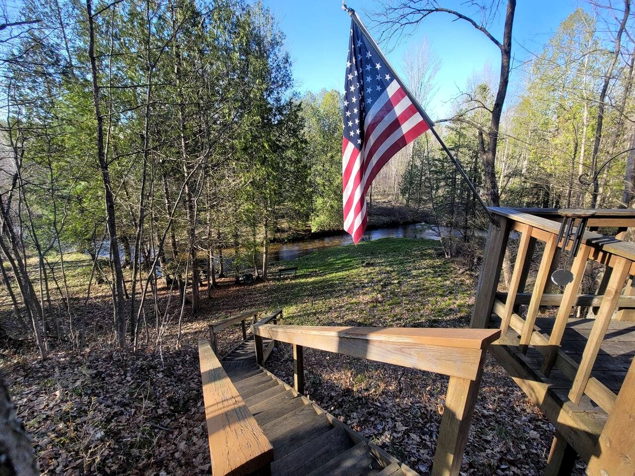 Secluded A-Frame Cabin with Private Riverfront on Little Manistee River near Tustin, Michigan