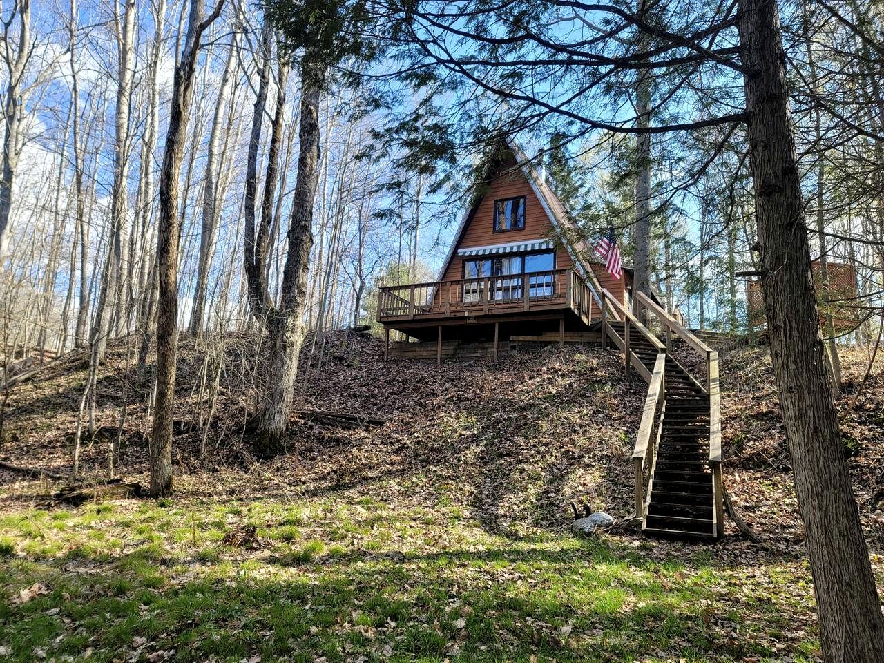 Secluded A-Frame Cabin with Private Riverfront on Little Manistee River near Tustin, Michigan