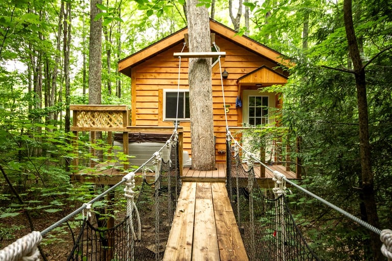 Exterior of treehouses in West Virginia