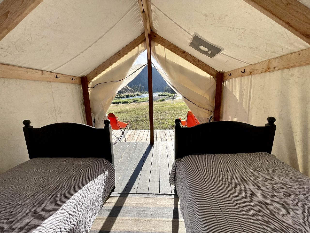 Glamping on the Banks of the Salmon River in this Spacious Safari Tent in Idaho