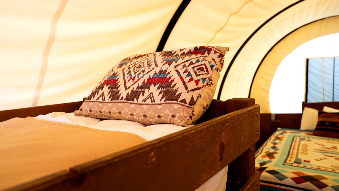 Rustic Conestoga Glamping Covered Wagon for Amazing Getaways to Oklahoma Farm