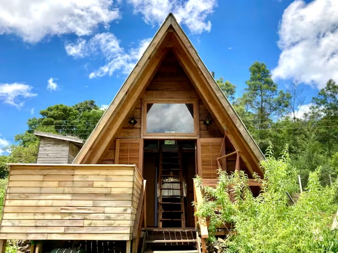Off-Grid Lofted A-Frames with Outdoor Bath and Nature Views in Brazil