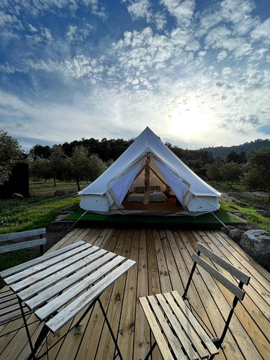 Romantic Intimate Bell Tent Surrounded by Beautiful Landscape in Spain