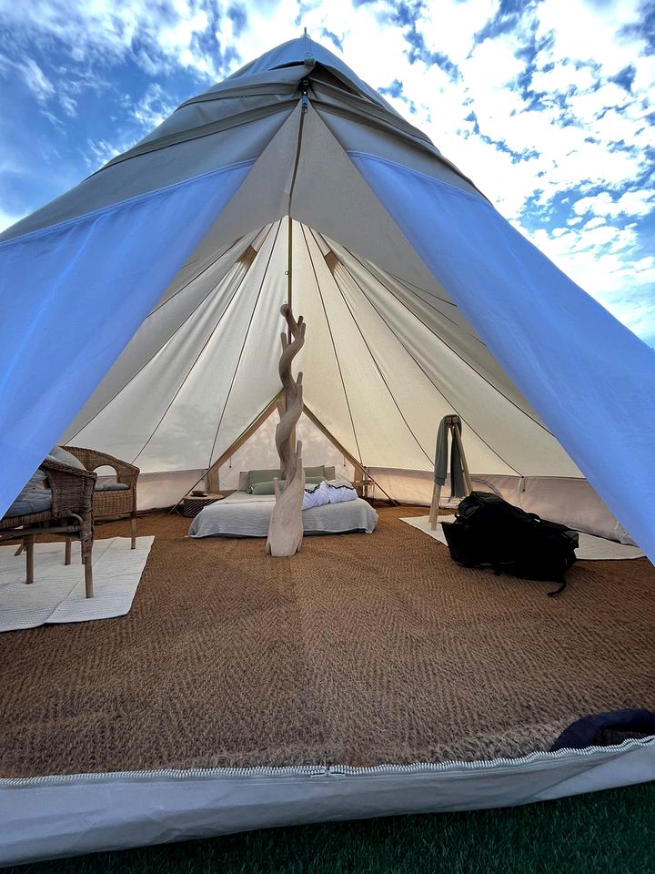 Romantic Intimate Bell Tent Surrounded by Beautiful Landscape in Spain