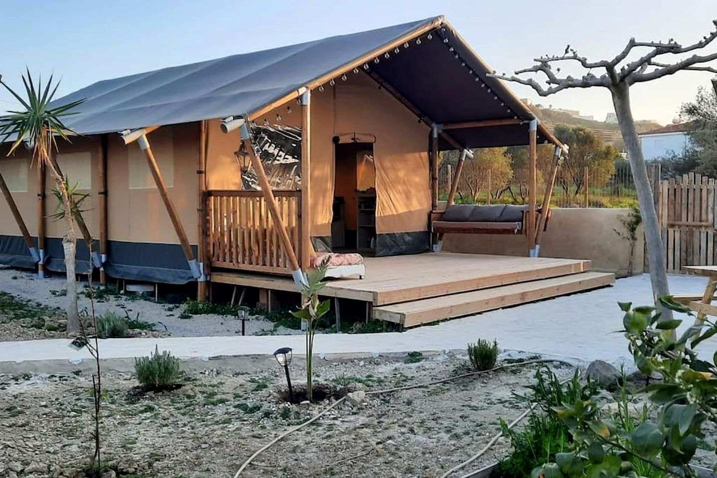 Spectacular Family Safari Tent with Outdoor Living Space Fully Equipped in Greece