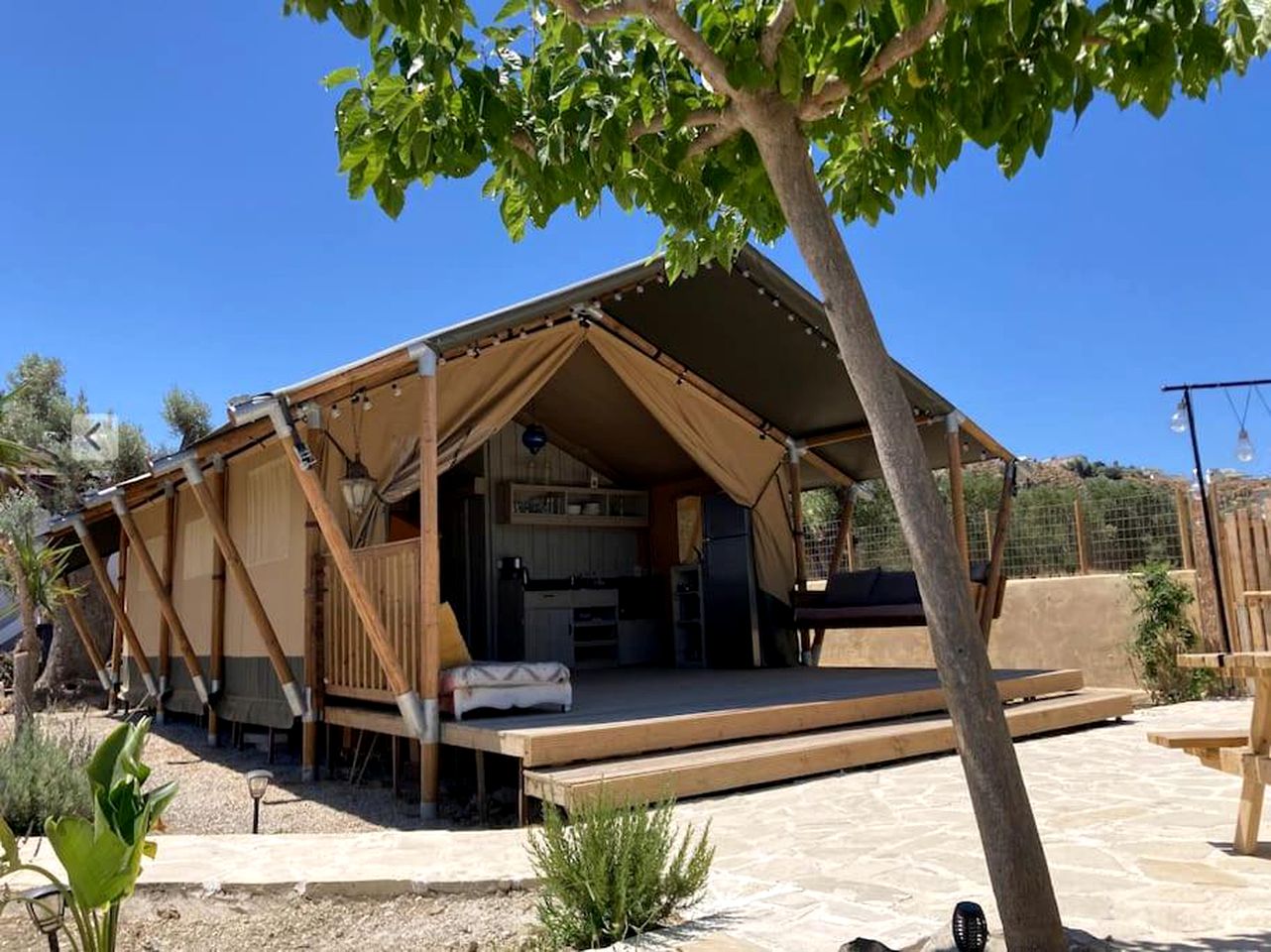 Spectacular Family Safari Tent with Outdoor Living Space Fully Equipped in Greece