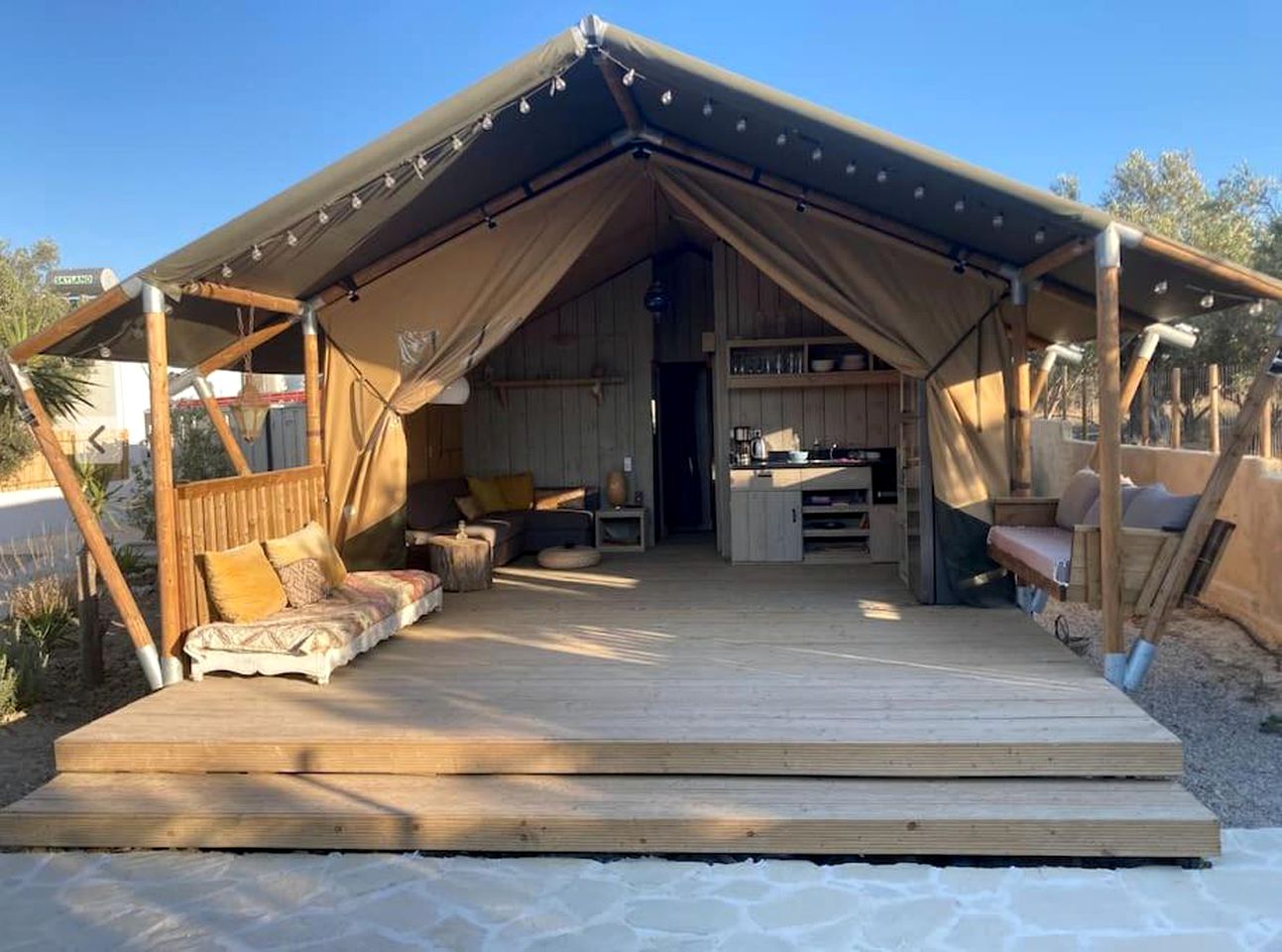 Spectacular Family Safari Tent with Outdoor Living Space Fully Equipped in Greece
