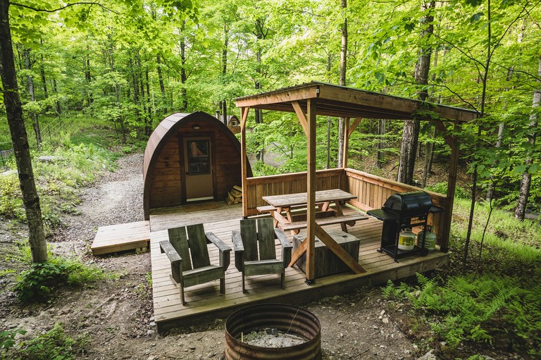 Fantastic Pod with Barbecue Settled Between Trees in Albert Mines, Quebec