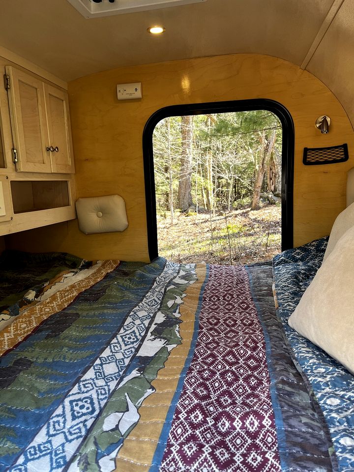 Unique Tiny Teardrop Camper for a Cozy Romantic Getaway in the Forest by the River in Jacksonville, Vermont